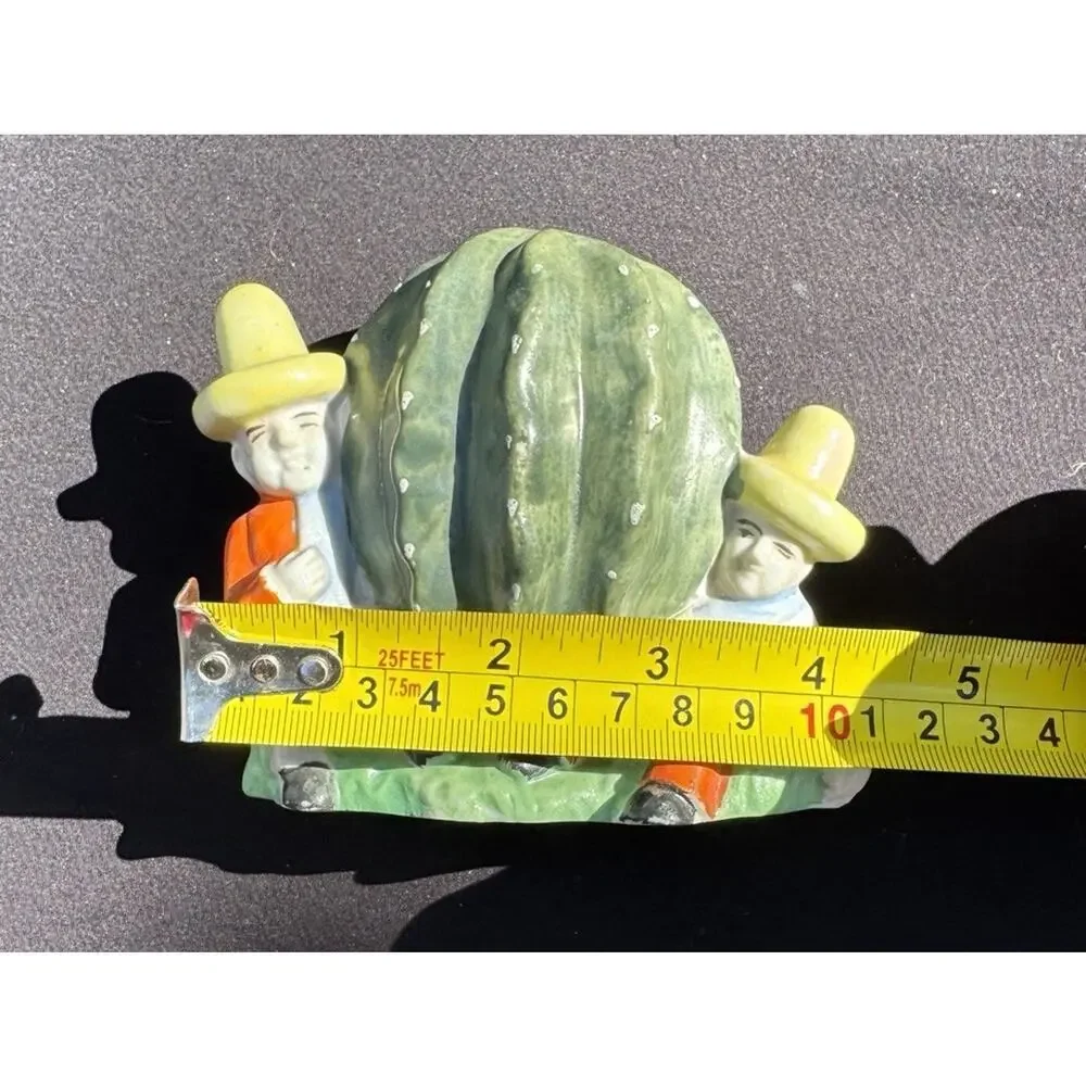 Vintage Ceramic Cactus Coin Bank with Coin Slot, Two Sombrero Figures TO15